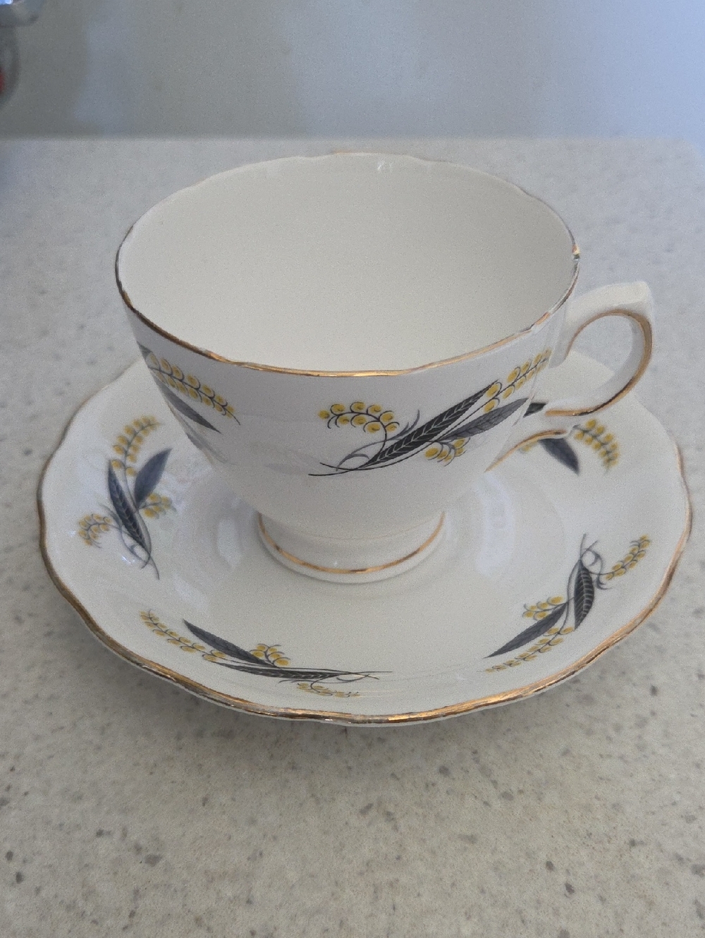 Royal Vale Vintage White Bone China Teacup & Saucer with Gold Trim Set
